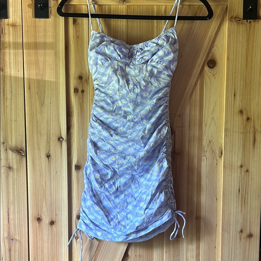 Blue and White Ruched Mini Dress